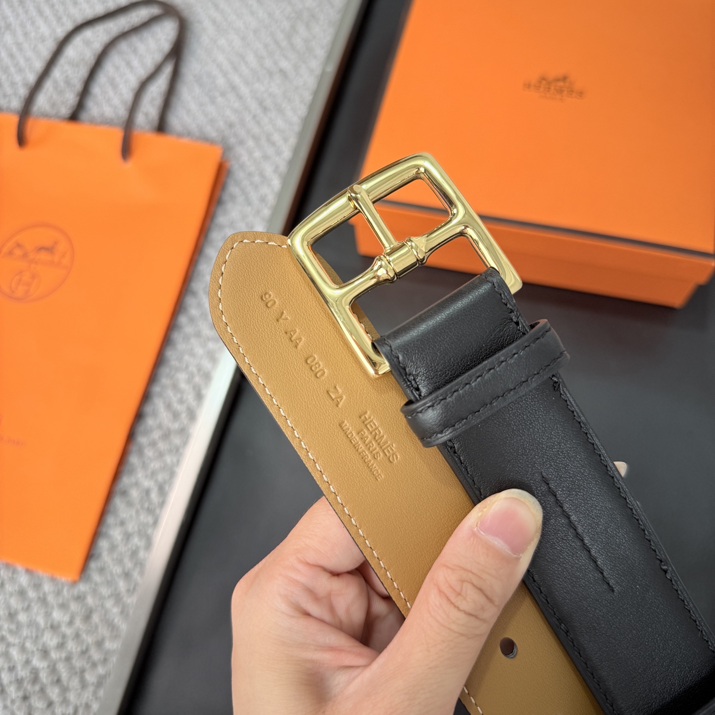 Hermès BoxTogo calfskin double-sided belt 3.2CM wide