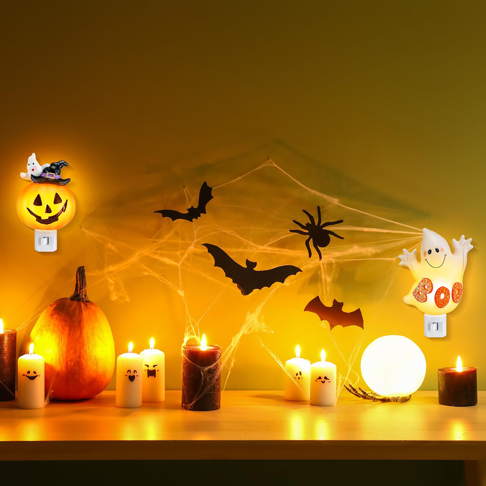 🎃👻 Pumpkin Lantern & Boo Ghost Night Light – Bubbling Wall Lights ✨