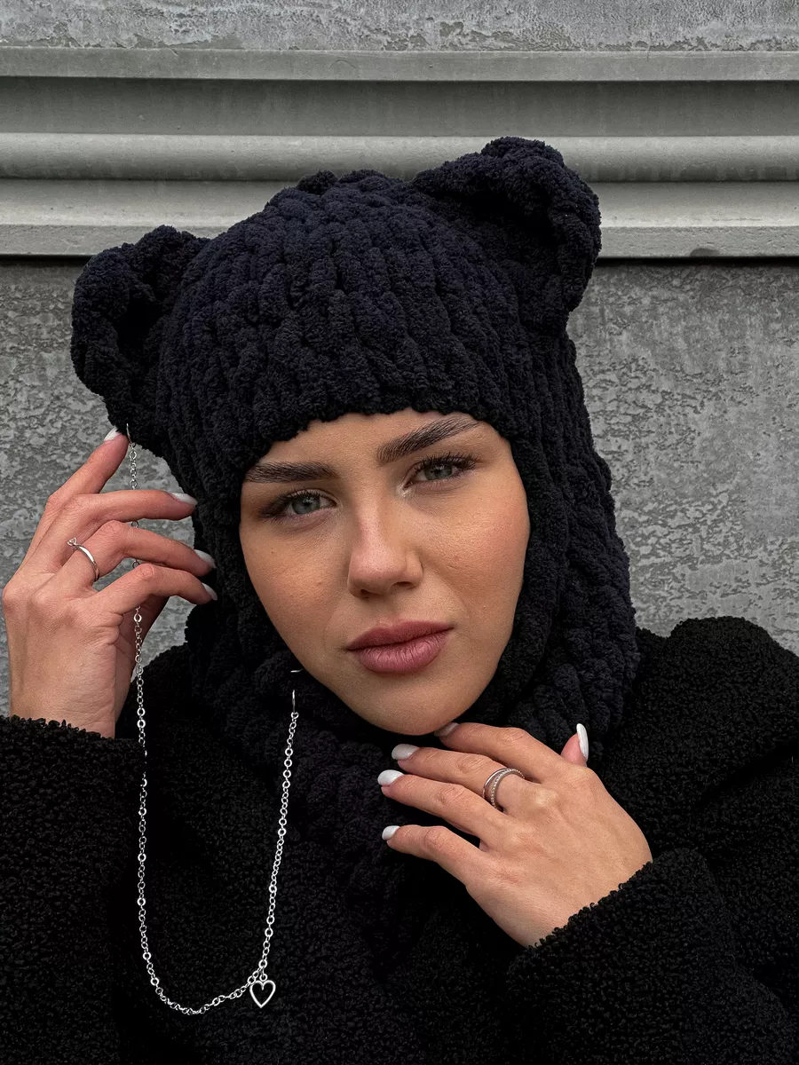 💖 Valentine's Day Sale 49% OFF 💖 Plush Chunky Knit Balaclava with Ears(Including Chain & Pendant)