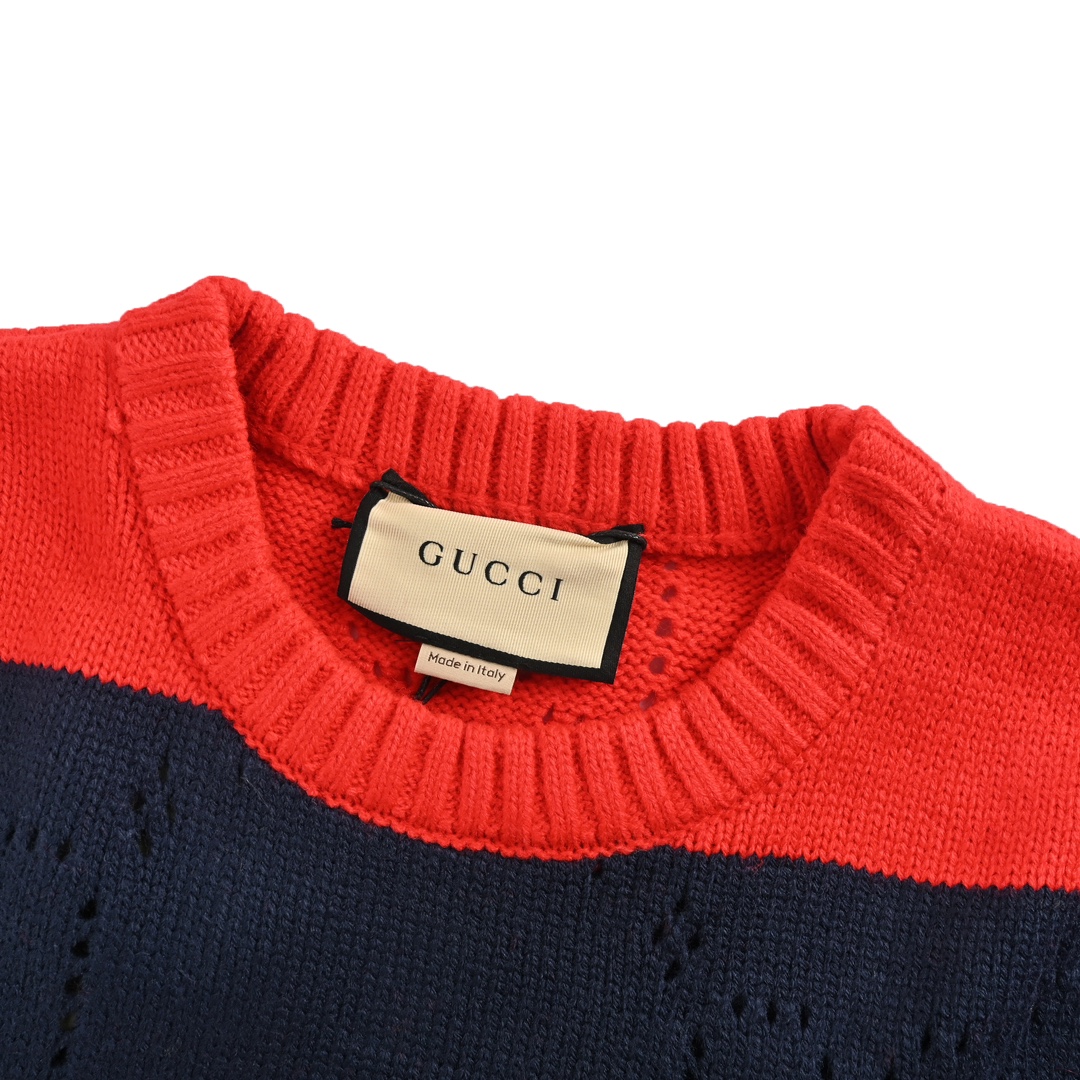 Gucci 24Fw Double G hollow contrast striped sweater