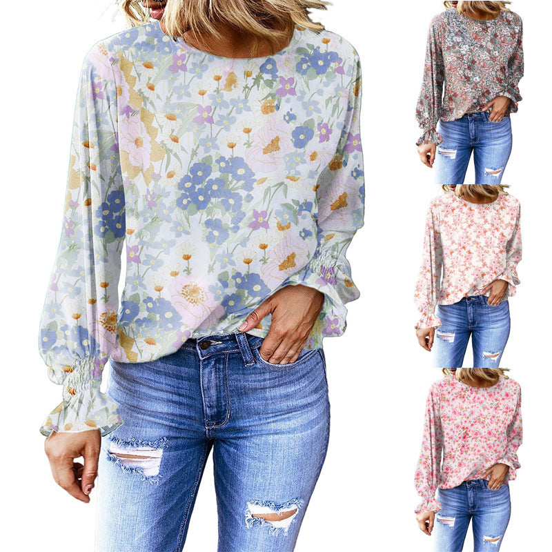 Floral Bishop Sleeves Women's Top