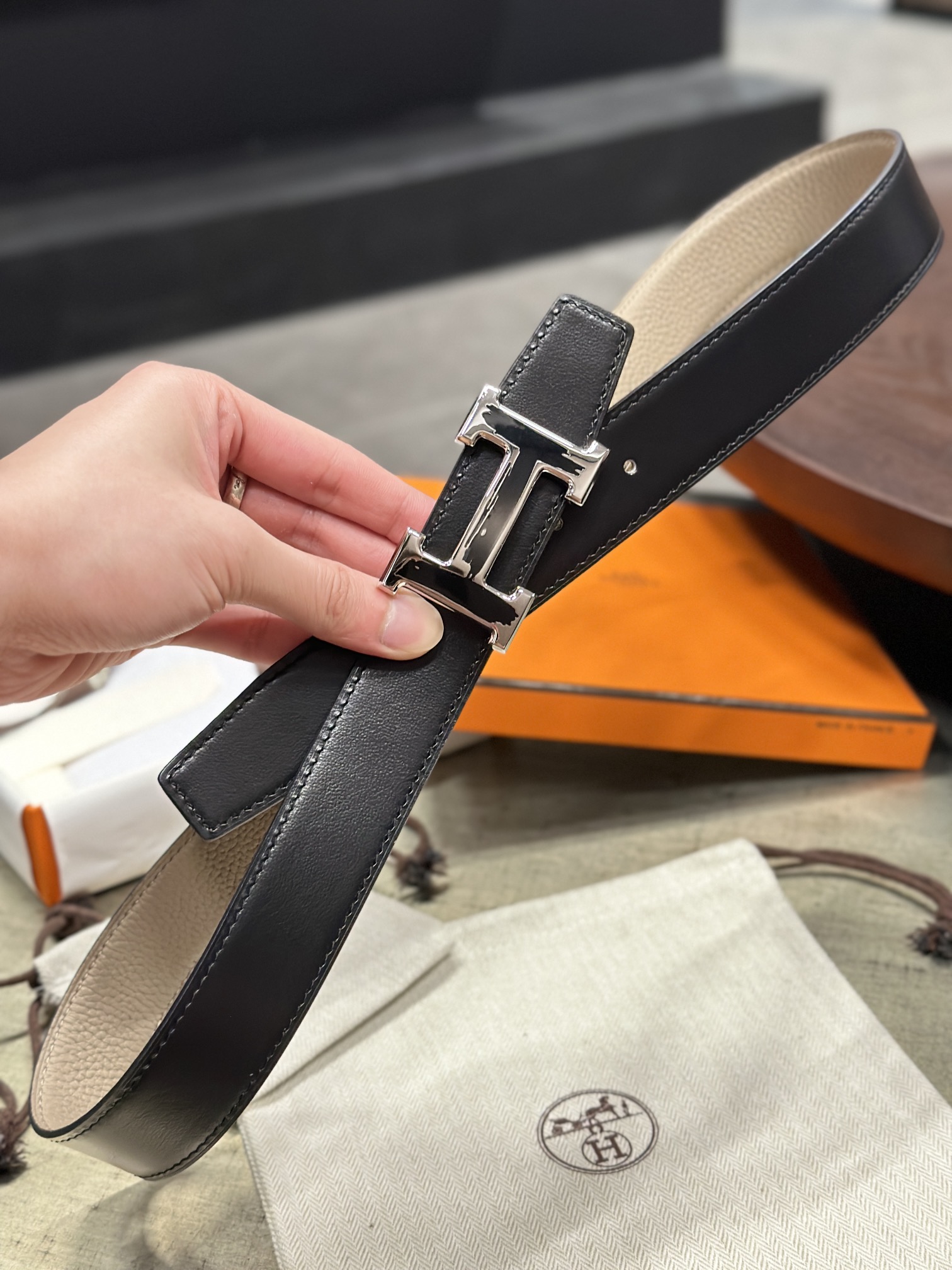 Hermès epsom double-faced calfskin belt 3.2CM wide