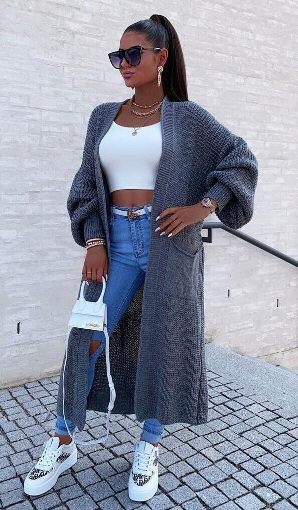 Mid-Length Sweater Coat for Women with a Knitwear Texture.