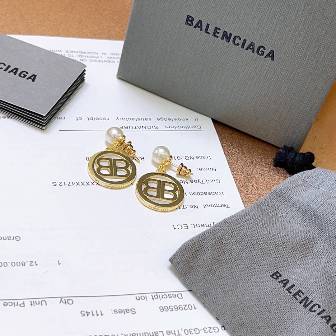 Balenciaga BB Hoop Pearl Earrings