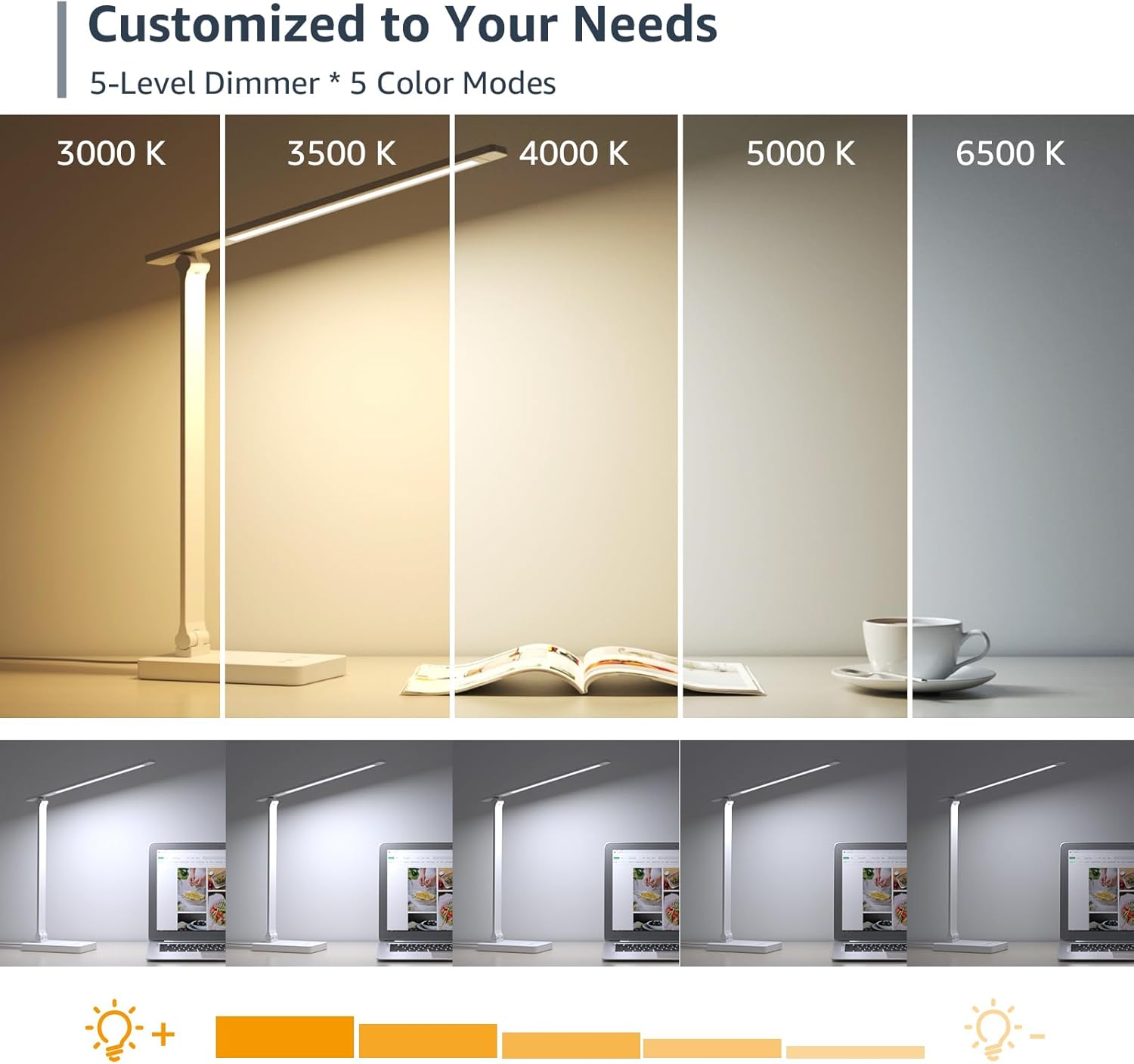 Lepro LED Desk Lamp for Home Office, 9.5W 750LM Metal Touch Control Desk Light, 5 Color Modes 5 Brightness Level, Eye Caring Task Lamp For Reading, Sewing, Crafts, School Supplies, Puzzle Light, Black