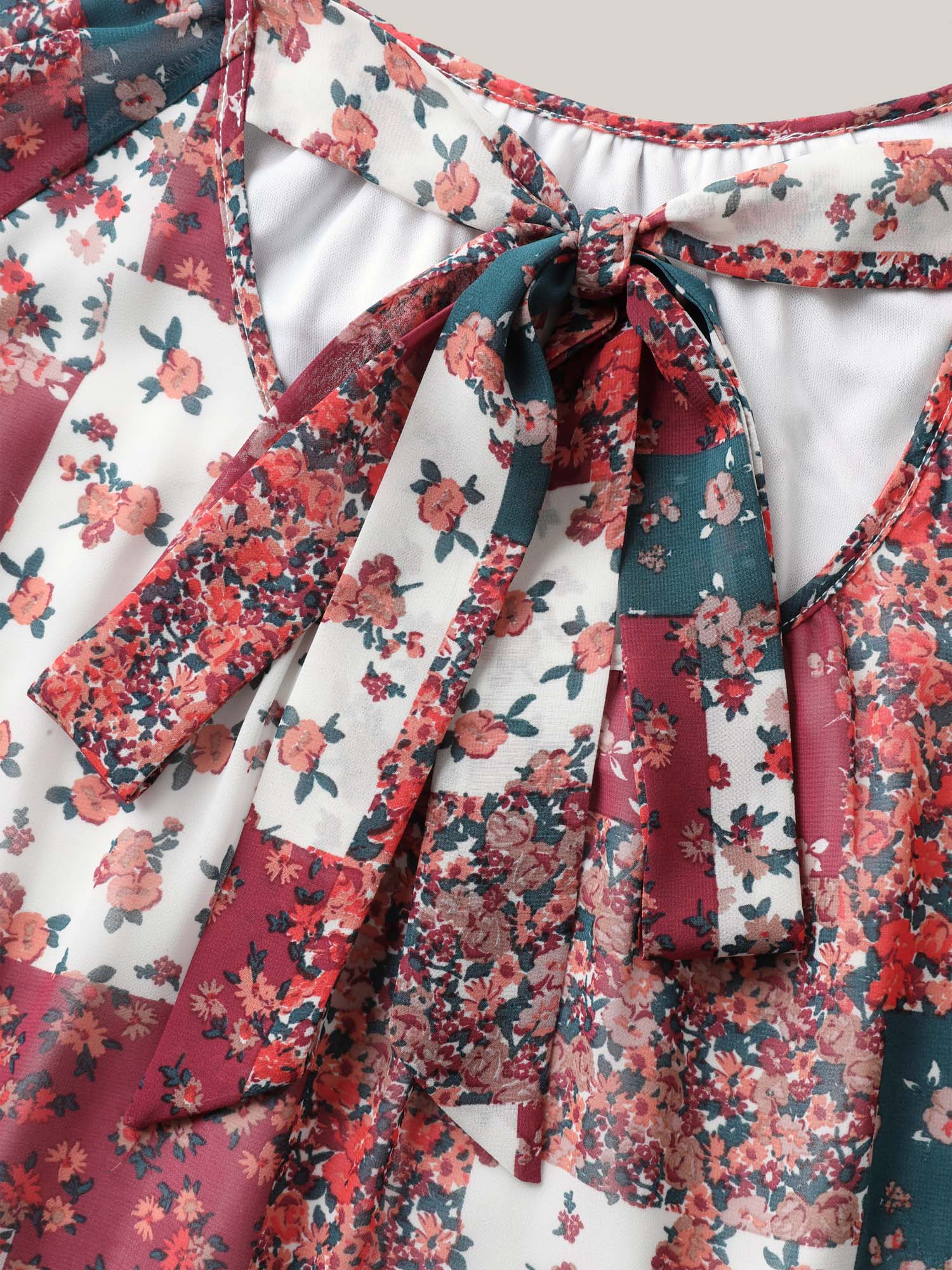 Boho Collage Print Backless Tie Blouse