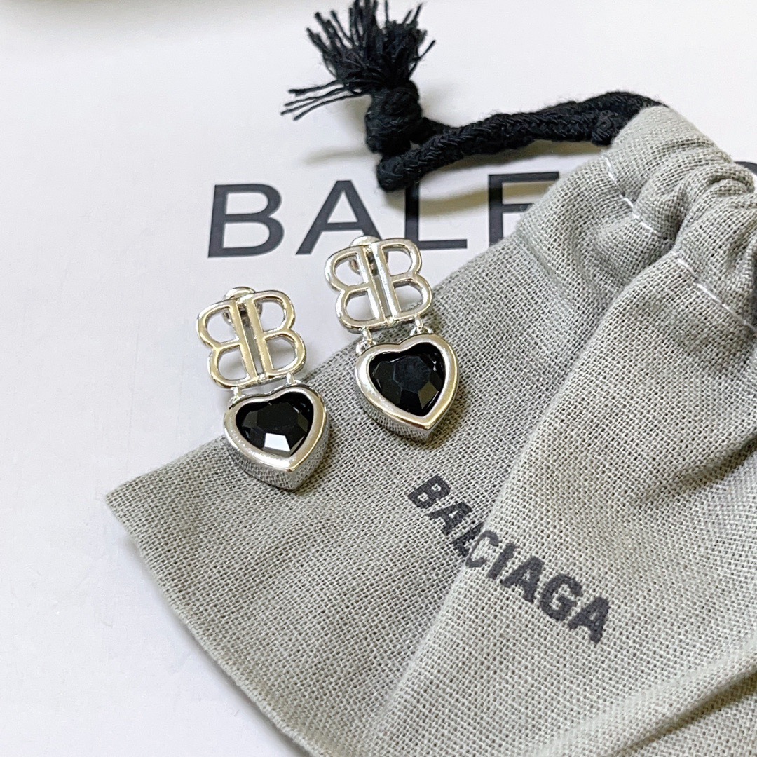 Balenciaga BB Heart Black Diamond Earrings