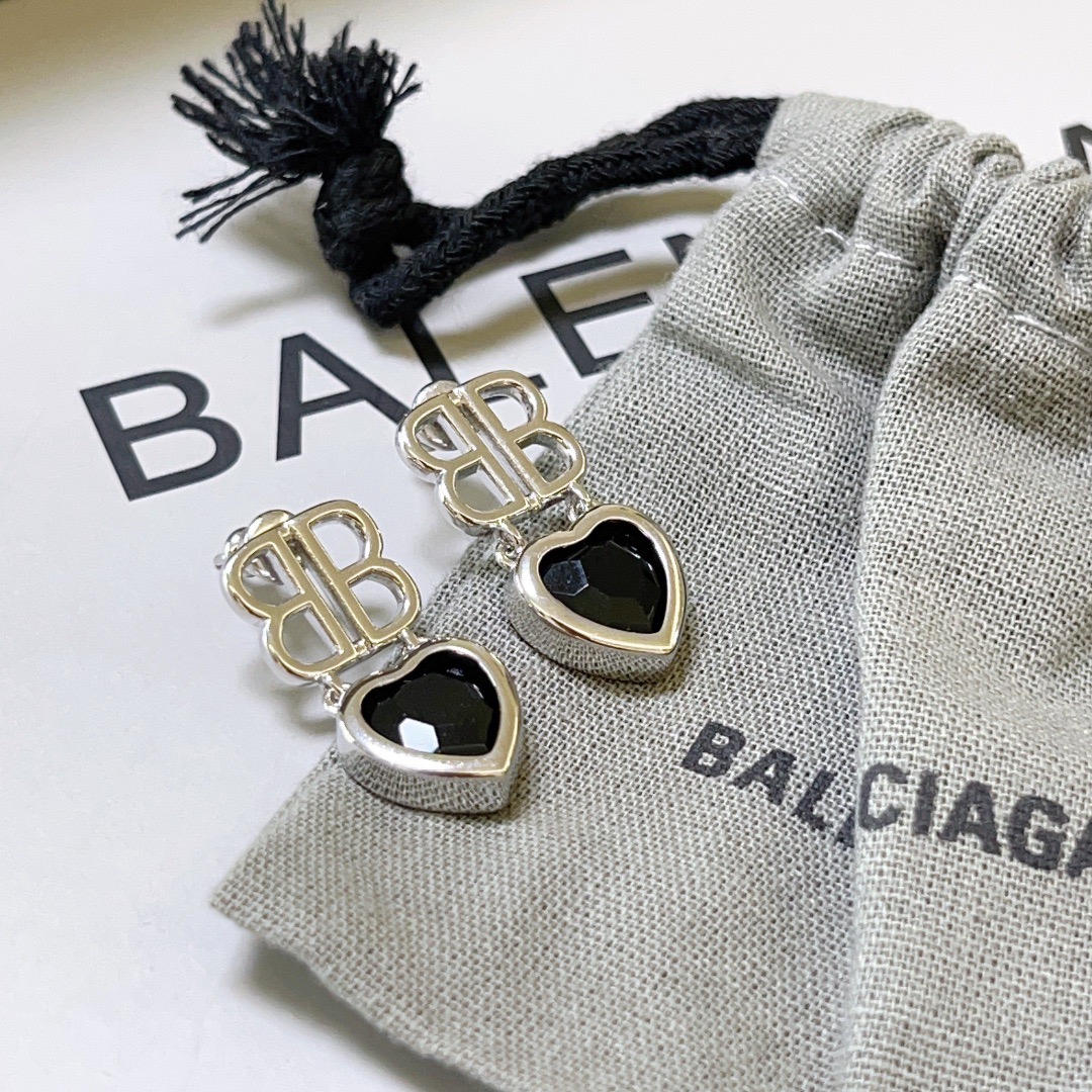 Balenciaga BB Heart Black Diamond Earrings