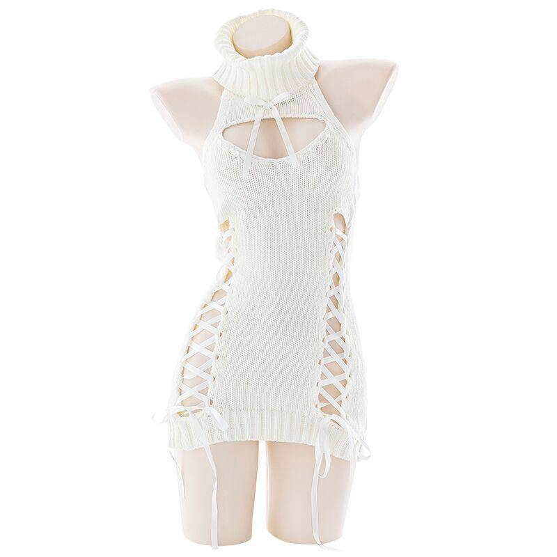 High Neck Hollow Out Halter Knitted Lingerie