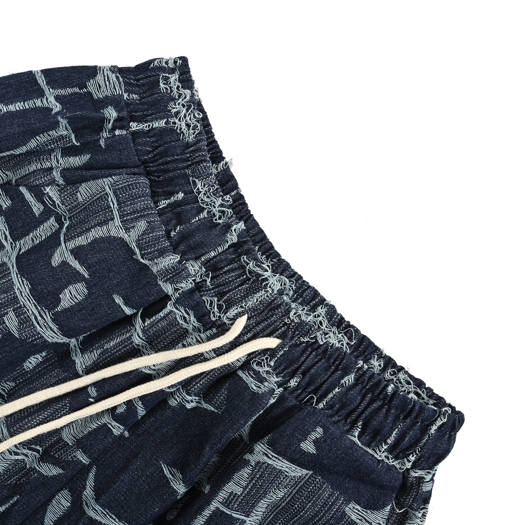 Fendi 24ss checkered FF linen fringe denim shorts