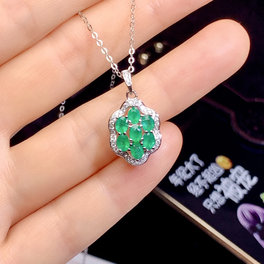 Sterling Silver 925 Natural Emerald Jewelry Ladies Jewelry Necklace Pendant Ladies Luxury Green Christmas Shipping FREE