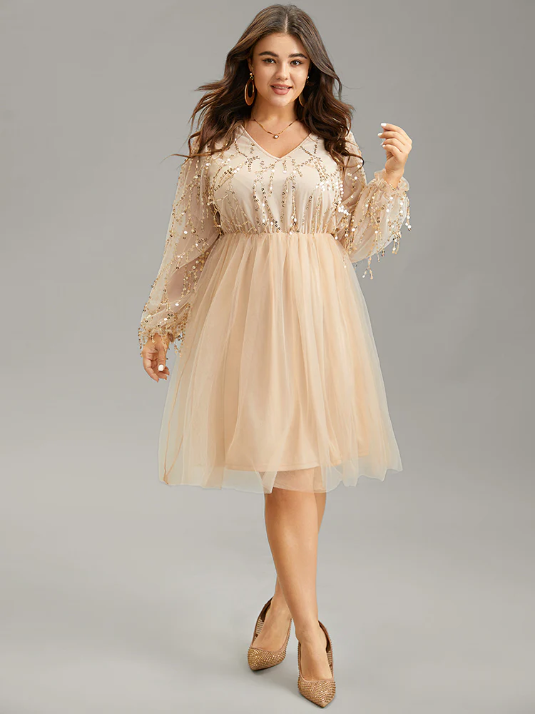 Sequin Mesh Patchwork Tassel Dress