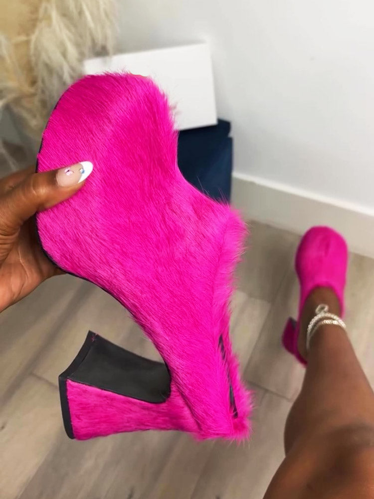 Fur Slip-On Platfom Heels