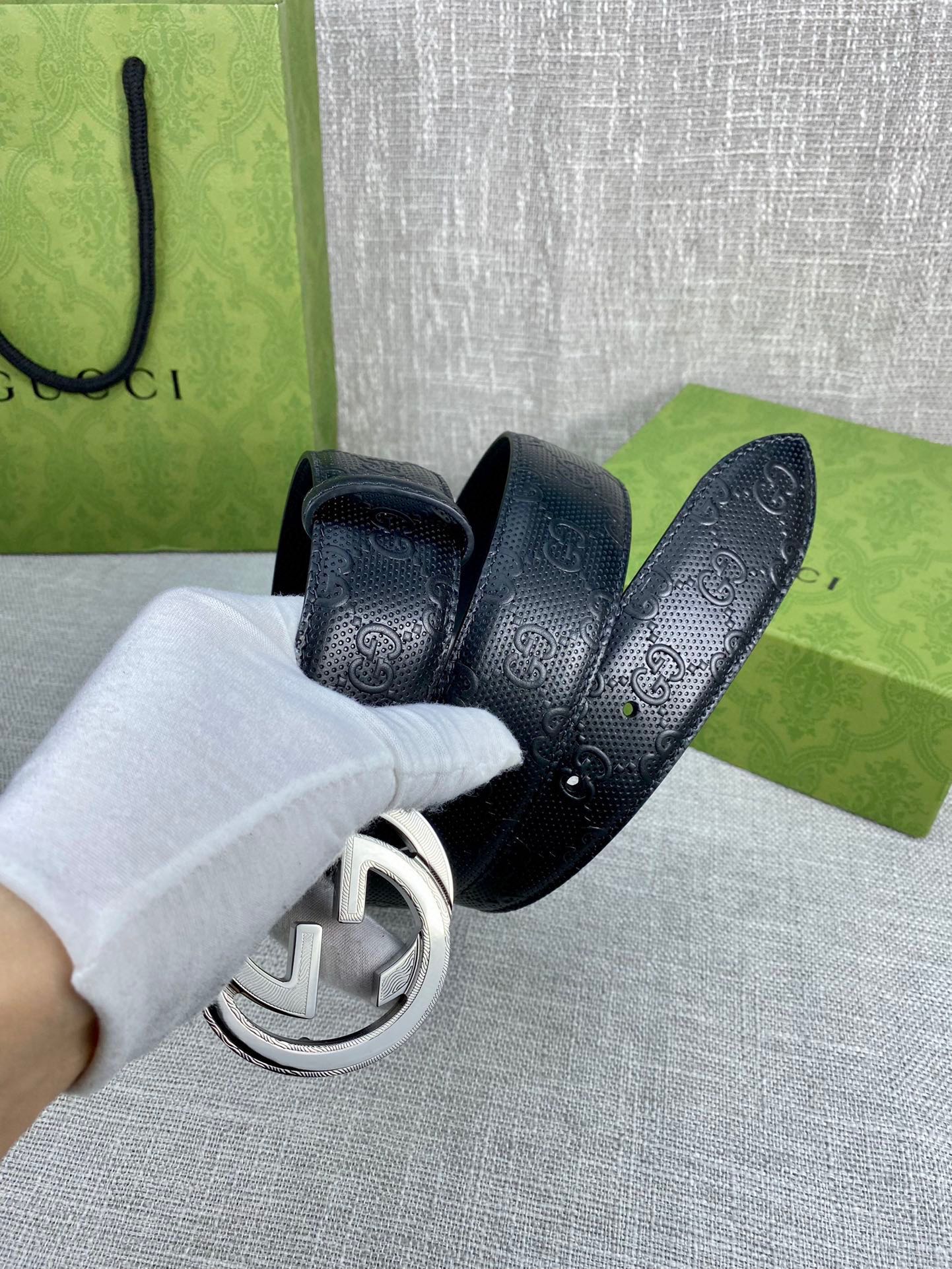 Gucci Signature printed leather belt width 4.0CM