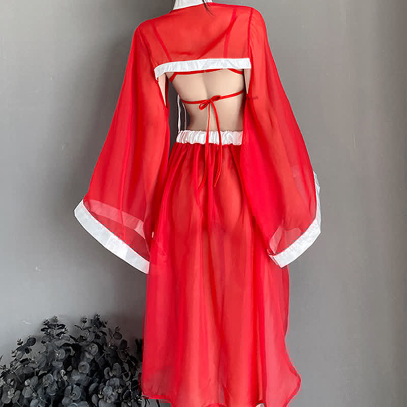 Vintage Han Costume Embroidery See Through Lingerie Set