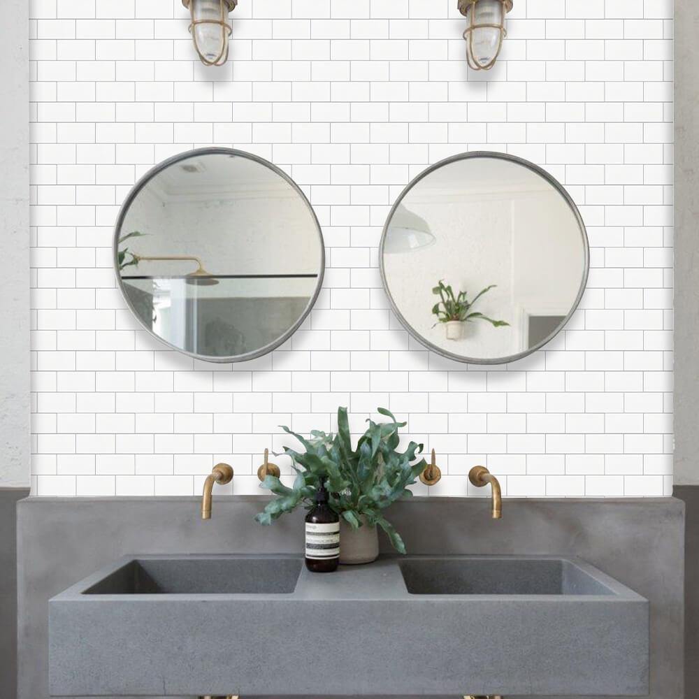 White Subway Peel and Stick Backsplash Tile with Grey Grout - Thicker Design