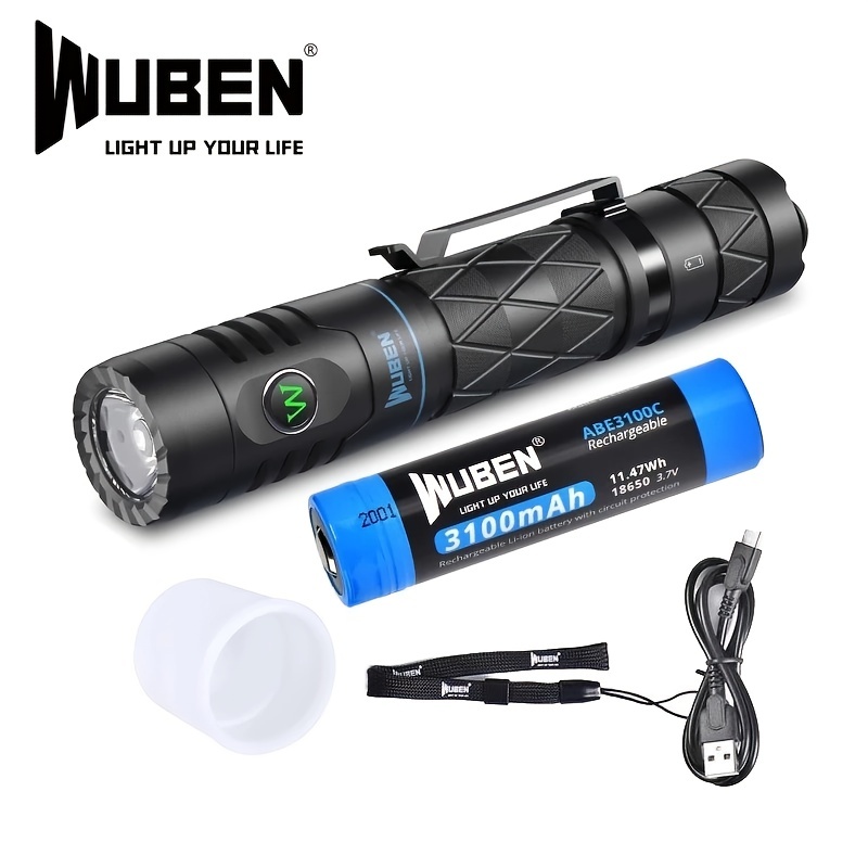 WUBEN E12R Bright LED Flashlight, Waterproof Type-C Rechargeable Torch Light With Power Bank Function For Outdoor Camping Hiking Hunting Adventure And Searching, 1200Lumens 3100mAh