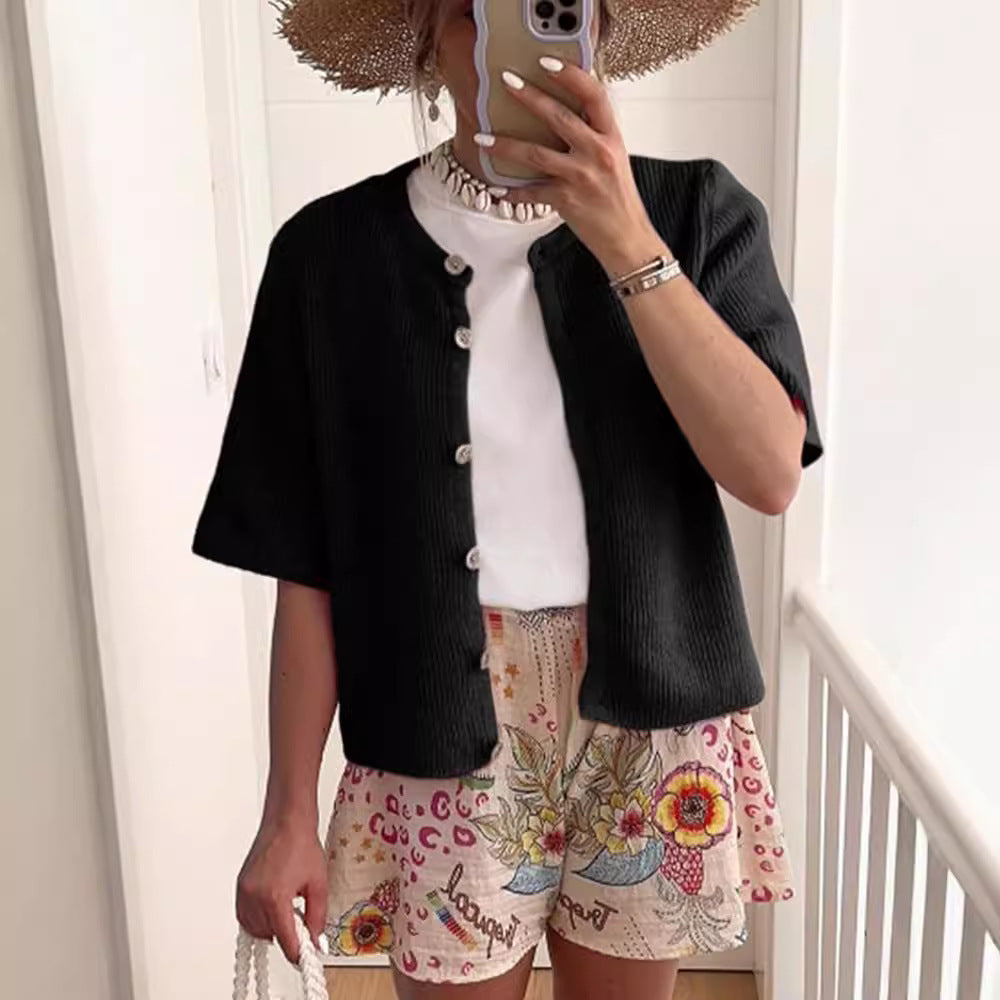 Women's Half-Open Collar Buttoned Knitted Cardigan Coat