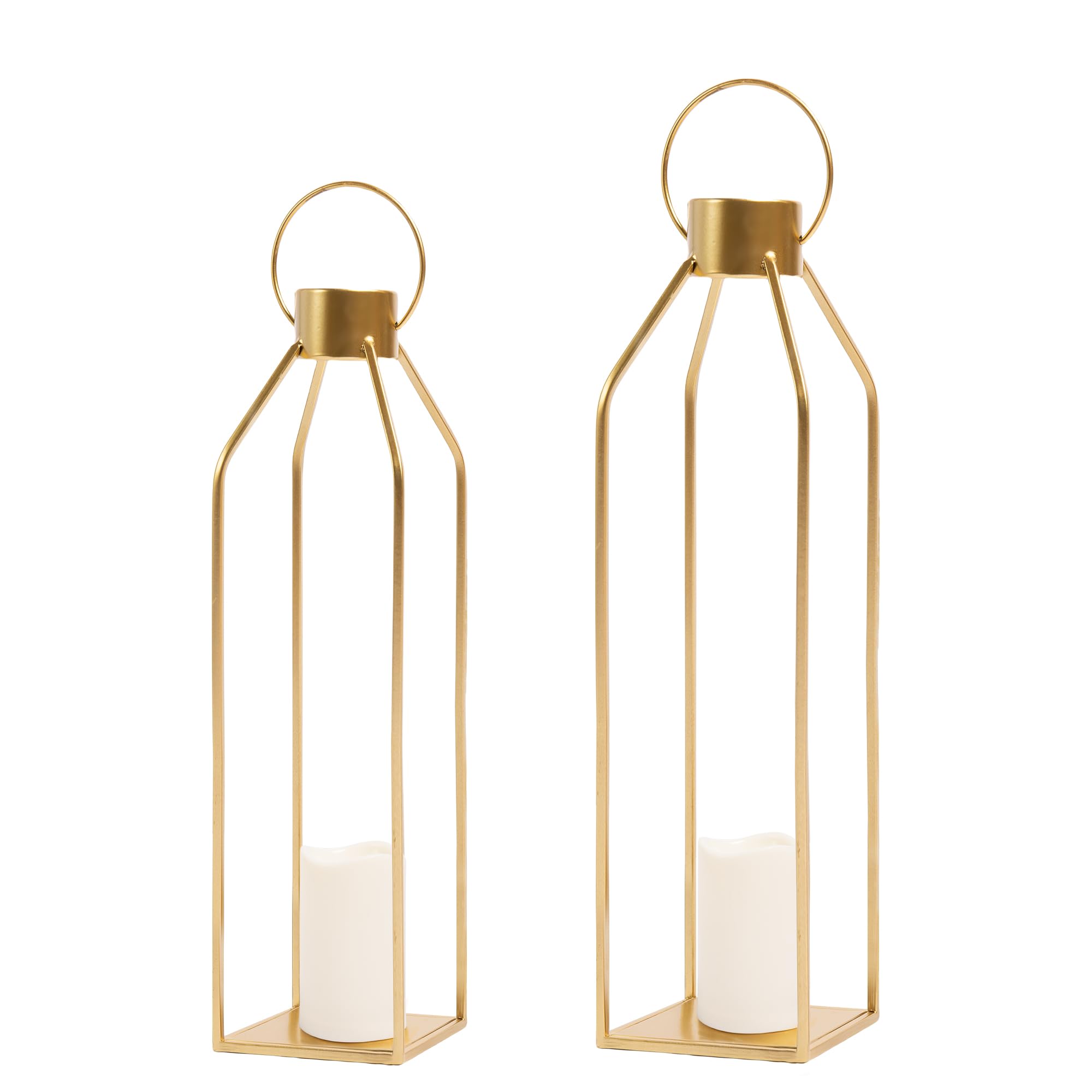🔥22'' 19'' Large Metal Candle Lanterns with Timer Flickering Candles - Set of 2