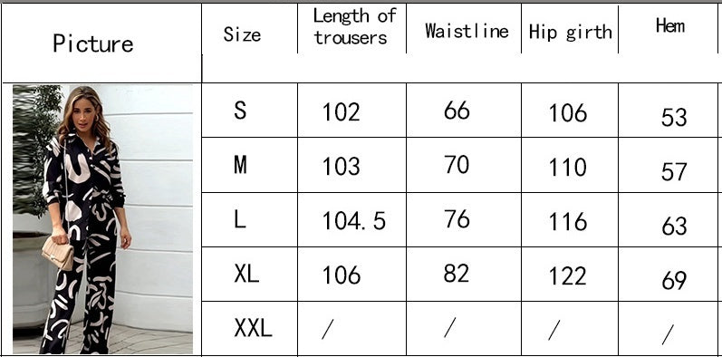 Fashion Suit with Long Sleeve Printed Shirt and High Waist Trousers