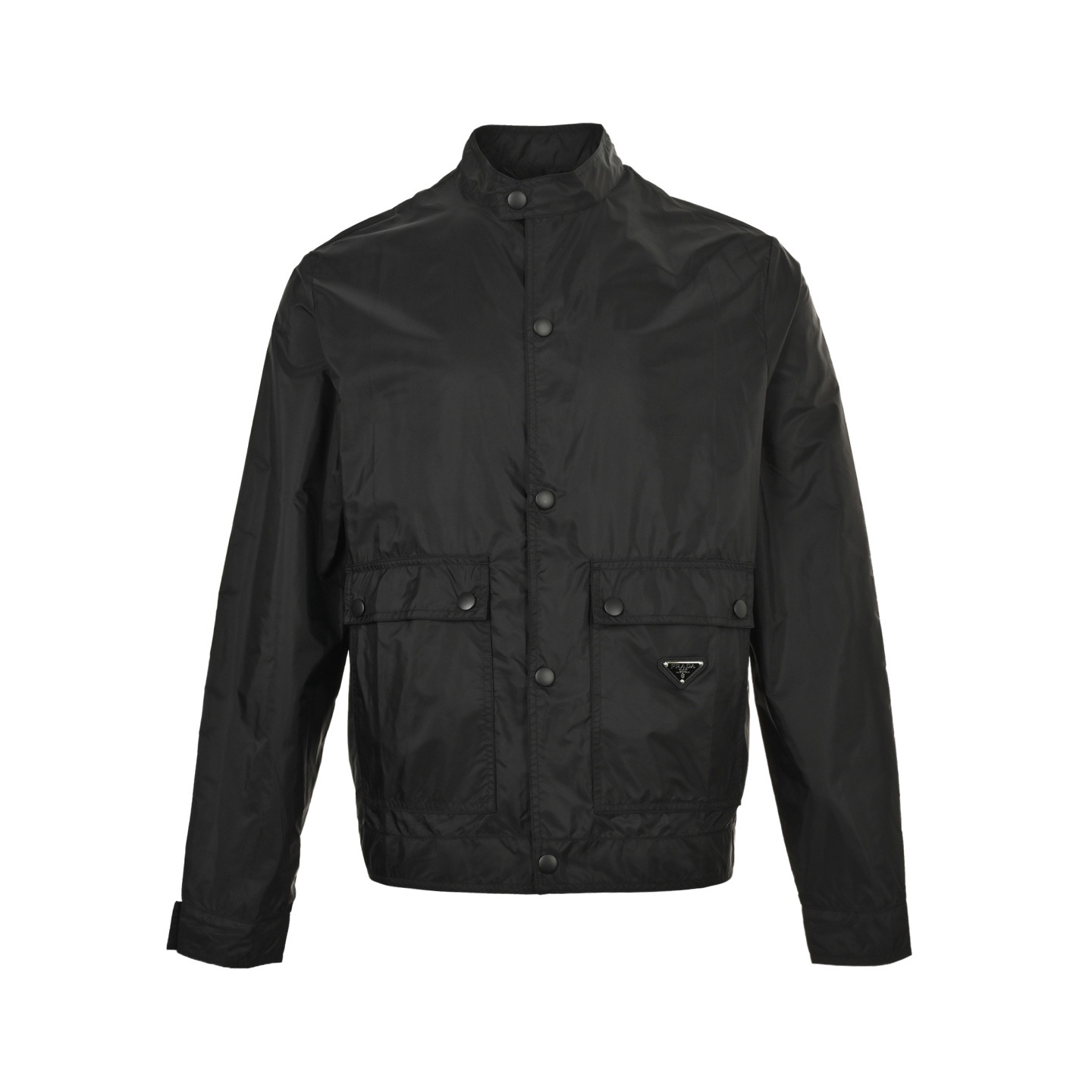 Prada 25Fw flap pocket concealed button recycled nylon stand collar jacket