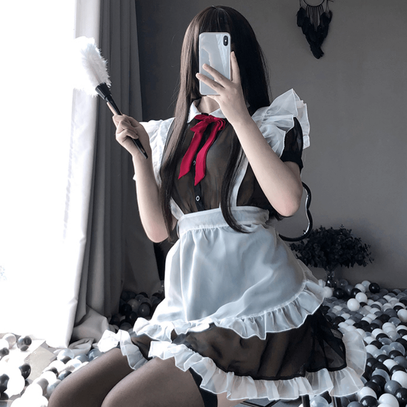 Sexy Maid Apron Stockings Lingerie Dress