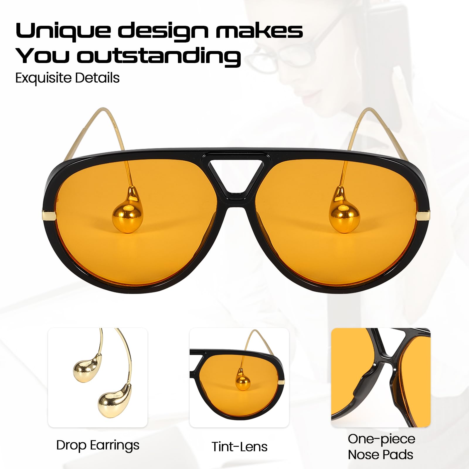 😍2025 Summer Must-Have🛒Oversized Aviator Sunglasses for Women With Earring