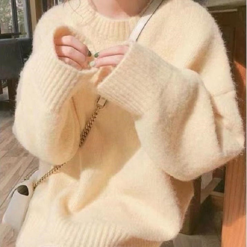 Women's Korean-Style Solid Color Round Neck Sweater
