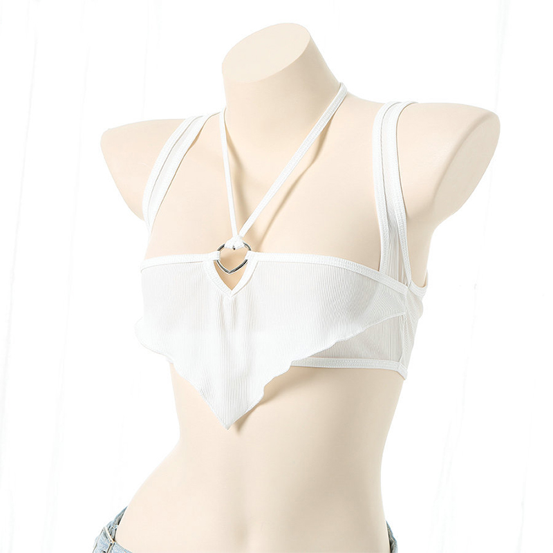 Lace Up Tank Top Denim Shorts Lingerie Set