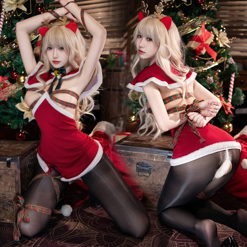 Christmas Lace-up Lingerie Dress Set