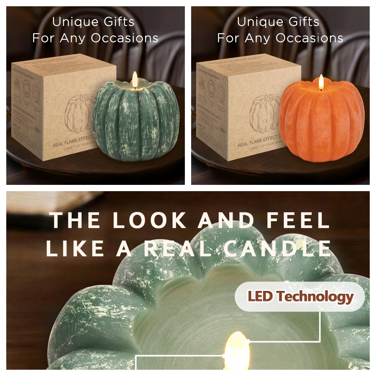 🍂Autumn Party Decorations Indoor - 🎃 Pumpkin LED Flameless Wax Candle 🕯️🍁