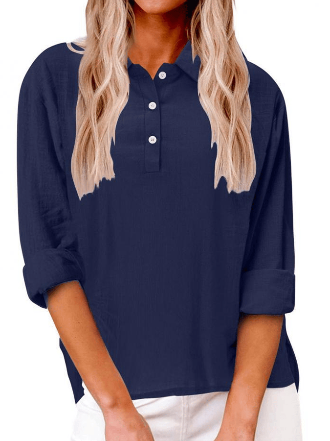 Ladies Lapel Long Sleeve Loose Design Button Casual Shirt