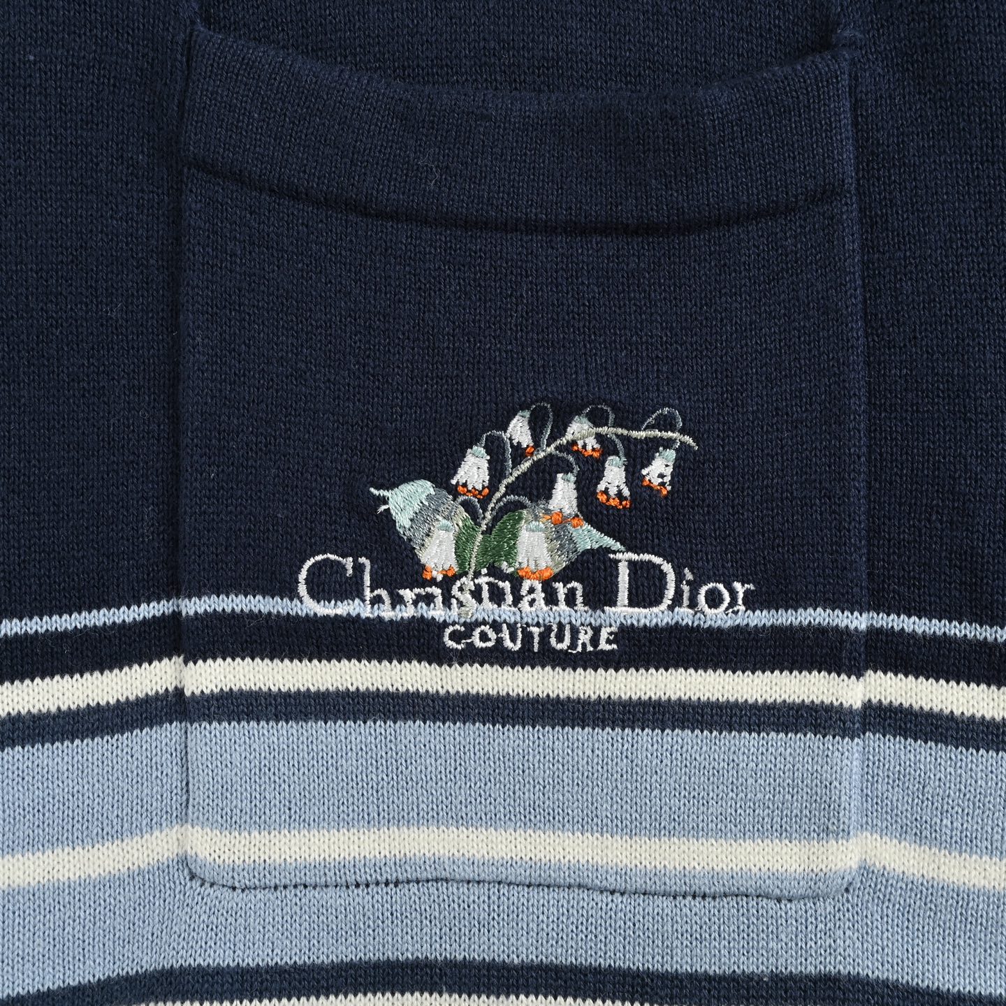 Dior 25ss lily of the valley embroidered striped knitted Polo short sleeve