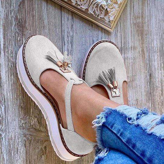 Women's Casual Platform Flat Comfort Fringe Shoes