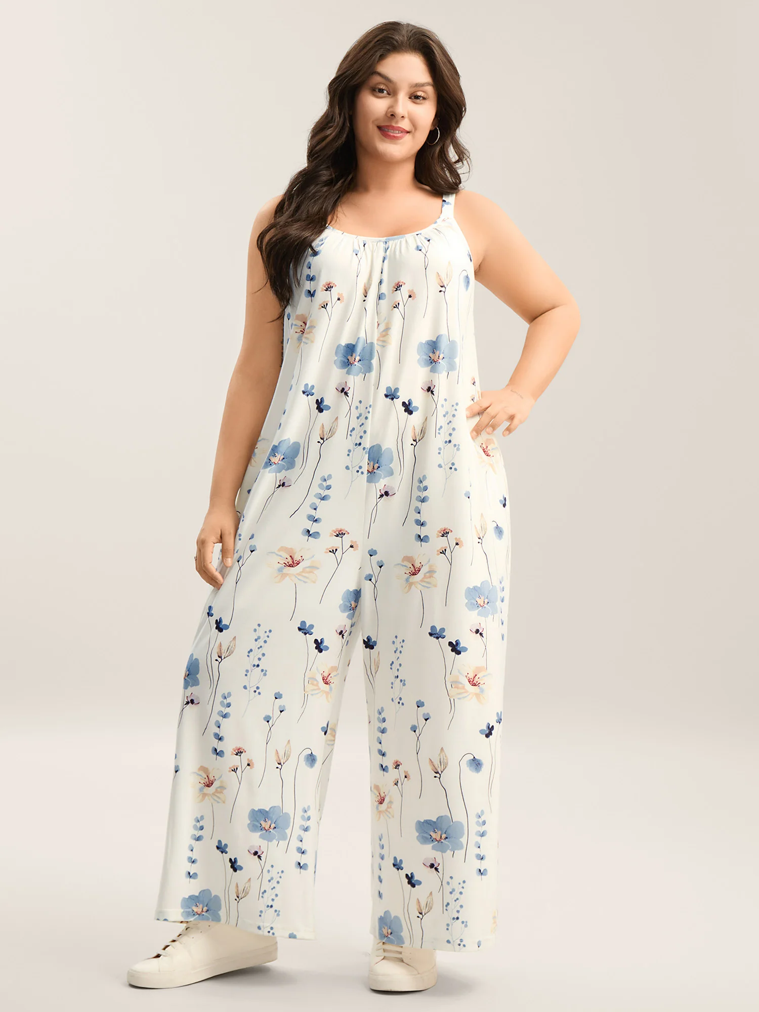 Stretchy Lined Floral Print Cami Jumpsuit
