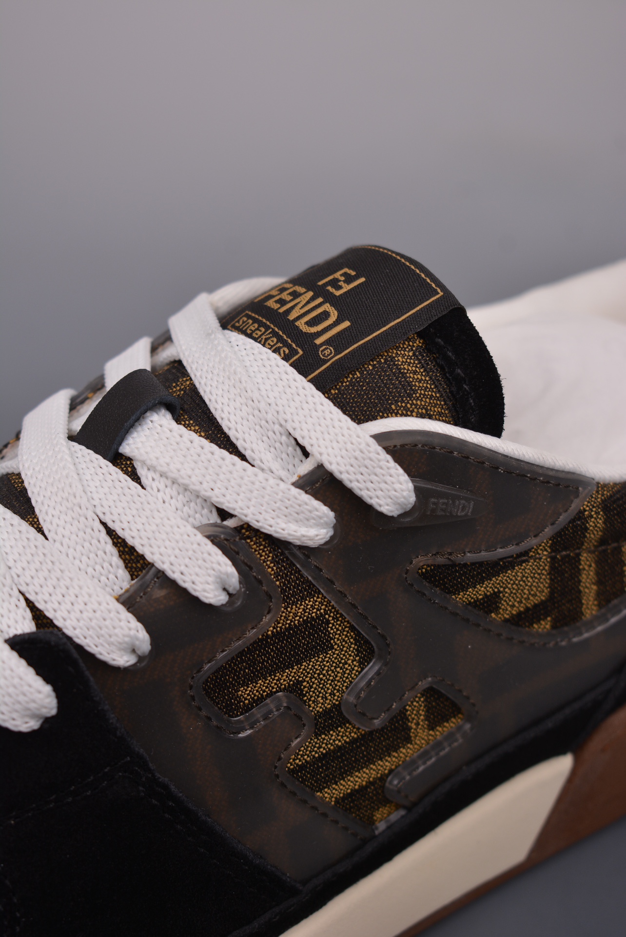 Fendi Match Sneaker Low Velcro Black Brown FF Jacquard 8E8470AQ6IF17JT