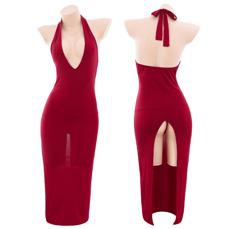 Lace-up Backless Slit Lingerie Dress
