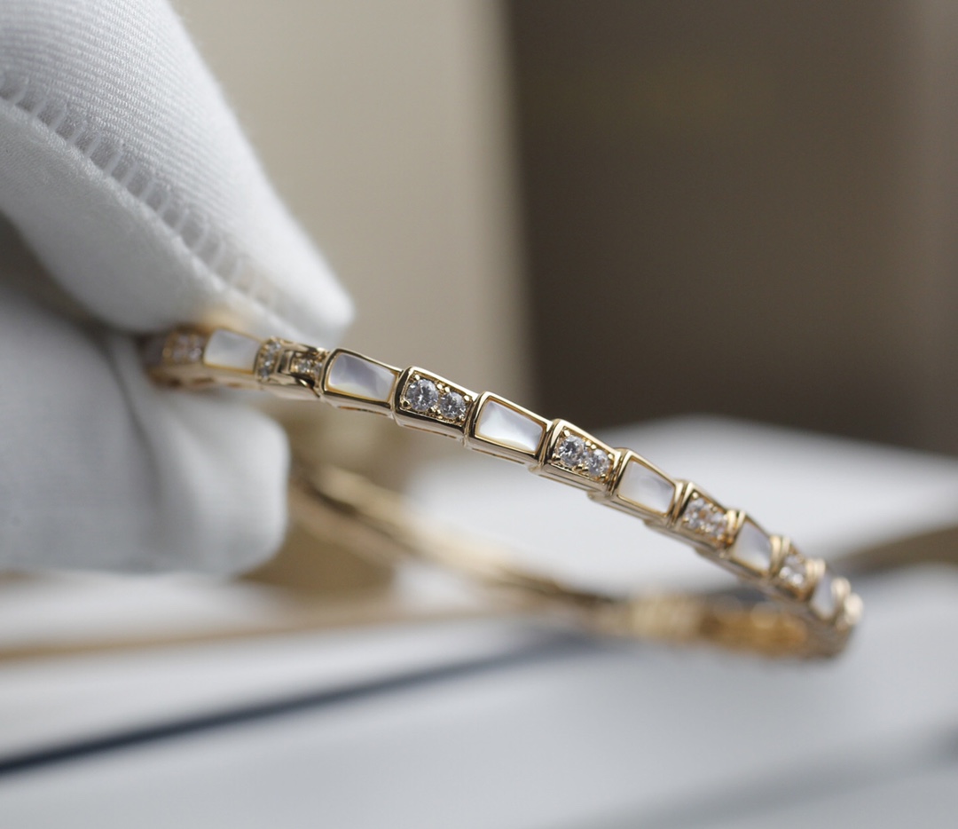 Bulgari White Mother-of-Pearl Snake Bone Bracelet