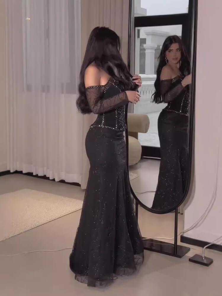 Mesh Rhinestone Ball Evening Dress Dress