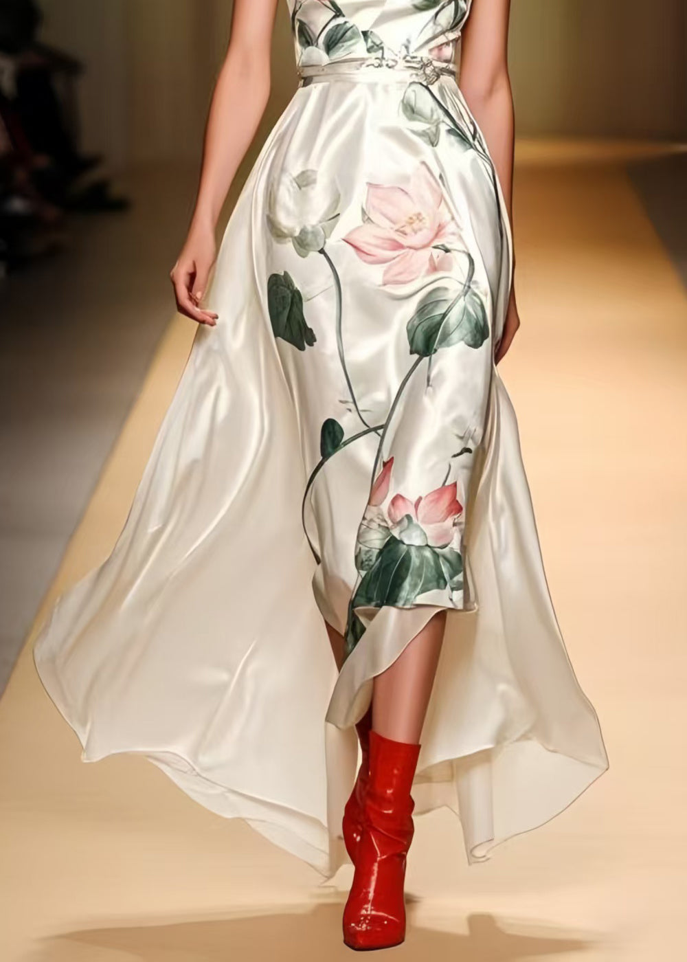 Elegant White Print Draping Silk Cami Dresses Summer