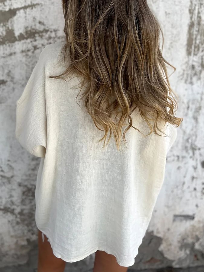 Women's V-Neck Long Sleeve Loose Button Design Casual Shirt