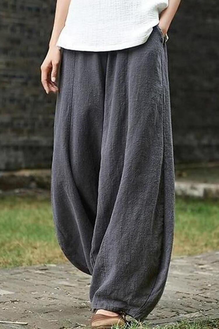 Vintage Plain Pocket Casual Lantern Pant