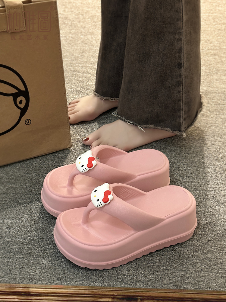 Hello Kitty Women Fashion Light weight Wedge Flip Flop Fashion Thong Sandals
