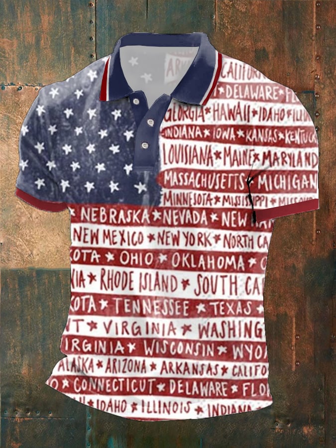 Men's Independence Day American Flag Print Polo Shirt