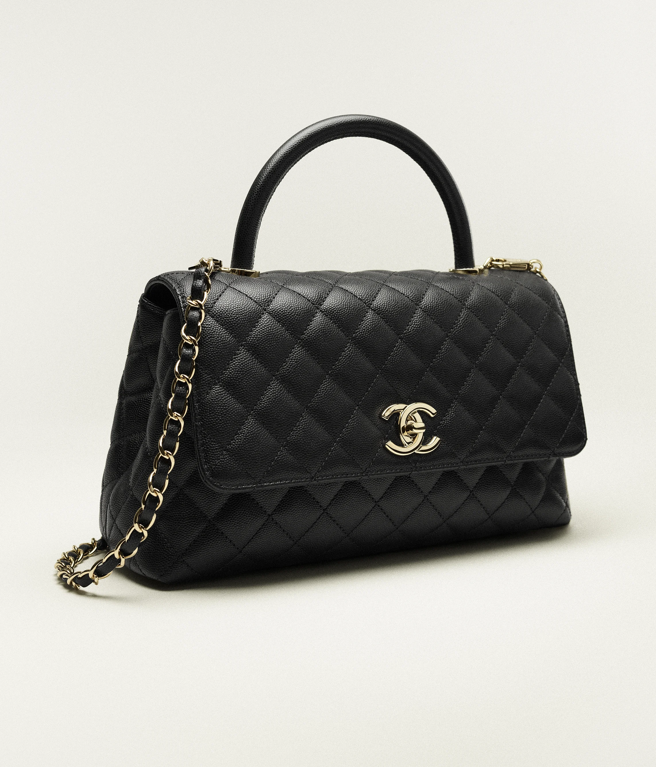 Chanel Flap Bag with Top Handle Grained Calfskin & Gold-Tone Metal Black A92991-B05061-94305