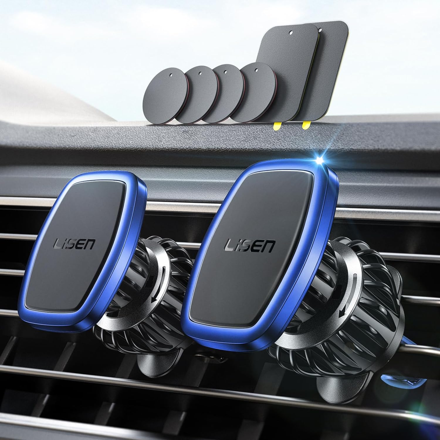 LISEN 2 Pack Magnetic Phone Holder for Your Car Mount 6 Military Magnets Car Phone Holder Mount Vent Cell Phone Holdeer Mount Vent Cell Phone Holder (20X Powerful: Gold)