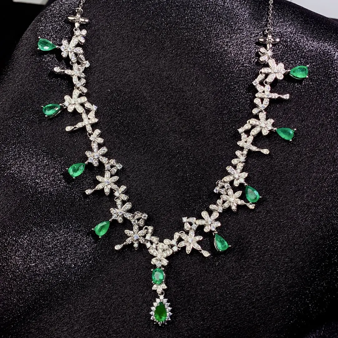 Emerald Tanzanite Silver 925 Jewelry Women's Gem Pendant 925 Sterling Silver Women's Luxury Necklace Free Christmas shipping