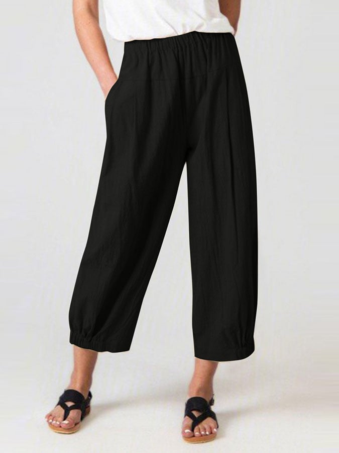 Women's Solid Color Pocket Cotton Linen Casual Pants
