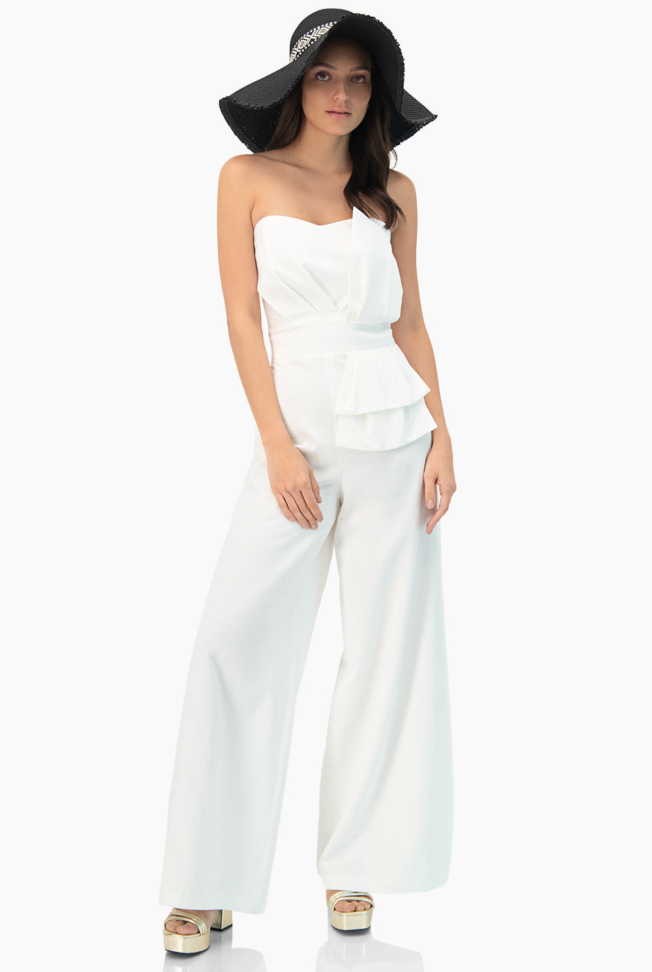 Jumpsuit strapless y pierna ancha