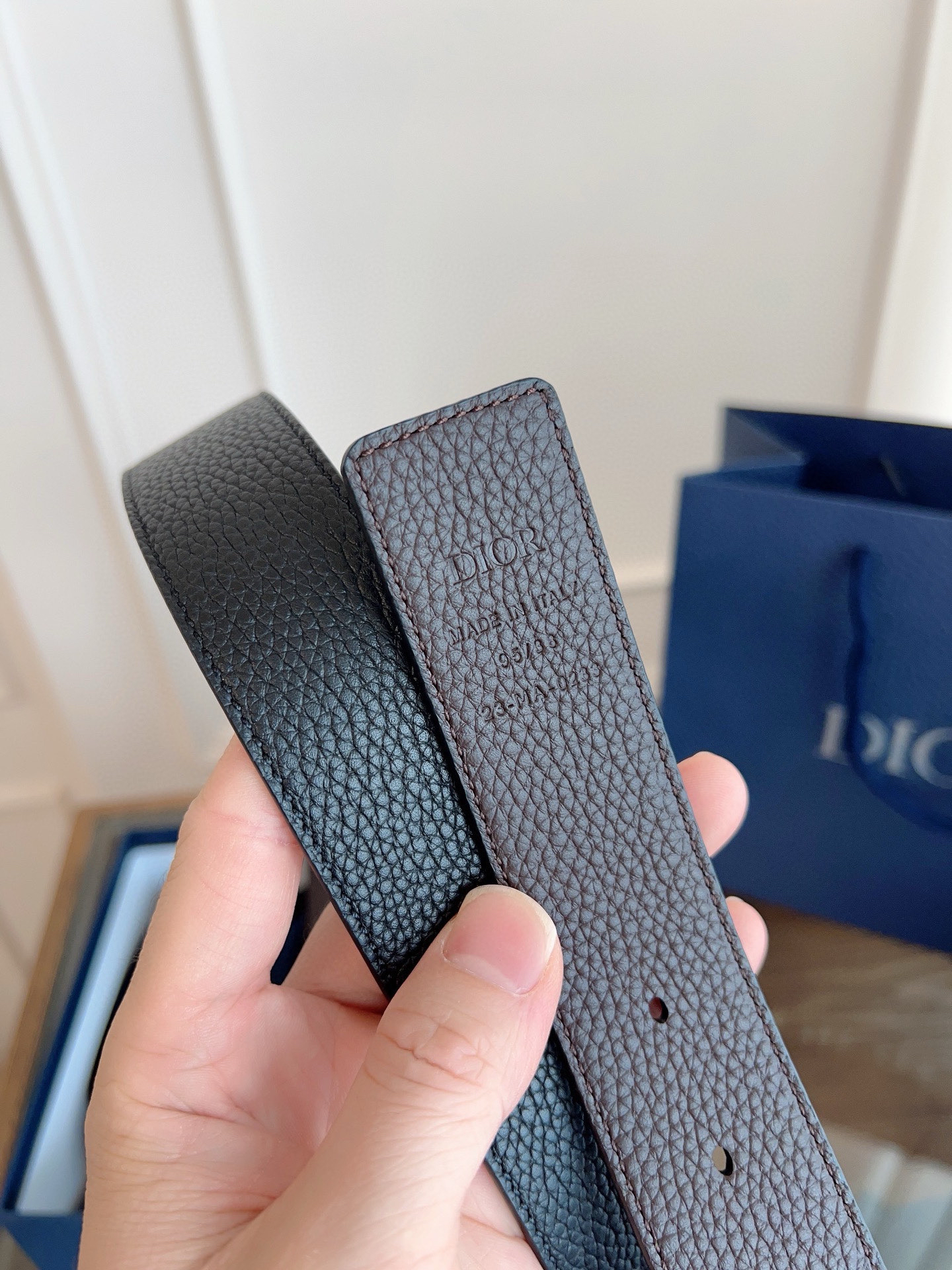 Dior coffee black double-faced cowhide belt width 3.5cm